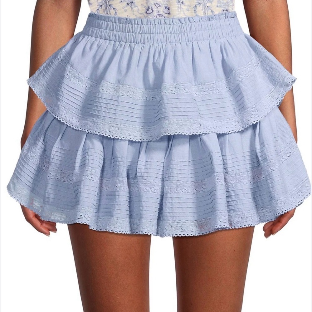 LoveShackFancy Sky Blue Ruffled Mini Skirt
